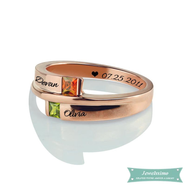 Bague 2 prénoms Vénus pour couple en plaqué or rose bague couple