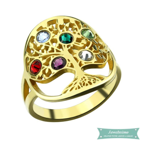 Bague Arbre De Vie Tree Of Life En Plaqué Or Jaune 47 - 4 Bague Arbre De Vie