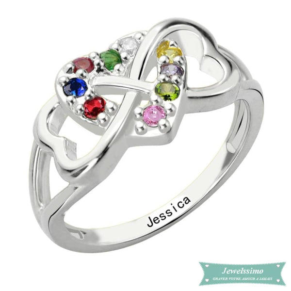 Bague Coeur Infini Avec Pierre De Naissance En Argent 47 - 4 Bague Infini