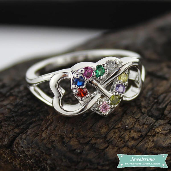 Bague Coeur Infini Avec Pierre De Naissance En Argent