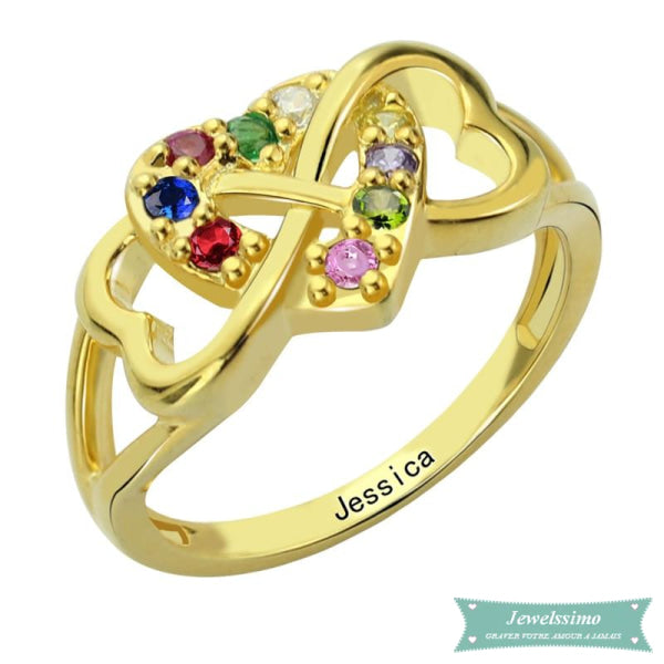 Bague Coeur Infini Avec Pierre De Naissance En Plaqué Or 47 - 4 Bague Infini