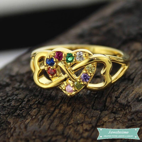 Bague Coeur Infini Avec Pierre De Naissance En Plaqué Or