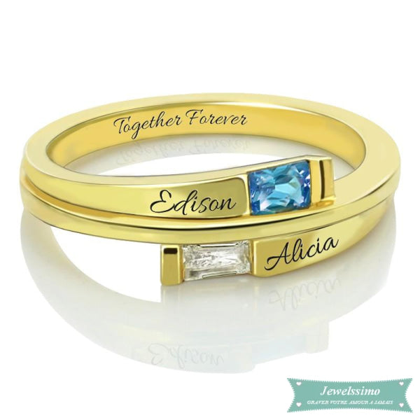 Bague De Couple Together 2 Prénoms En Plaqué Or Jaune 47 - 4 Bague Couple
