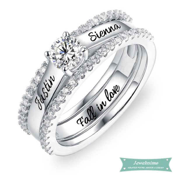 Bague De Promesse Fall In Love En Argent Sterling 925 52 - 6 Bague Couple