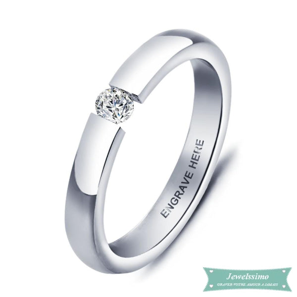 Bague Diamante Avec Gravure Intérieure En Argent 925 50 - 5.25 Bague Gravée
