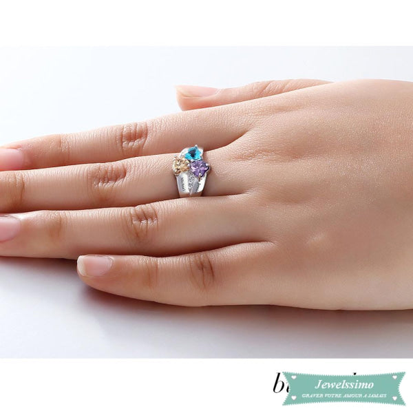 Bague famille 3 prénoms Into my Heart en argent 925 bague famille
