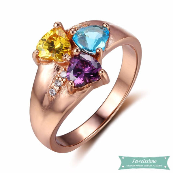 Bague Famille 3 Prénoms Into My Heart En Plaqué Or Rose Bague Famille