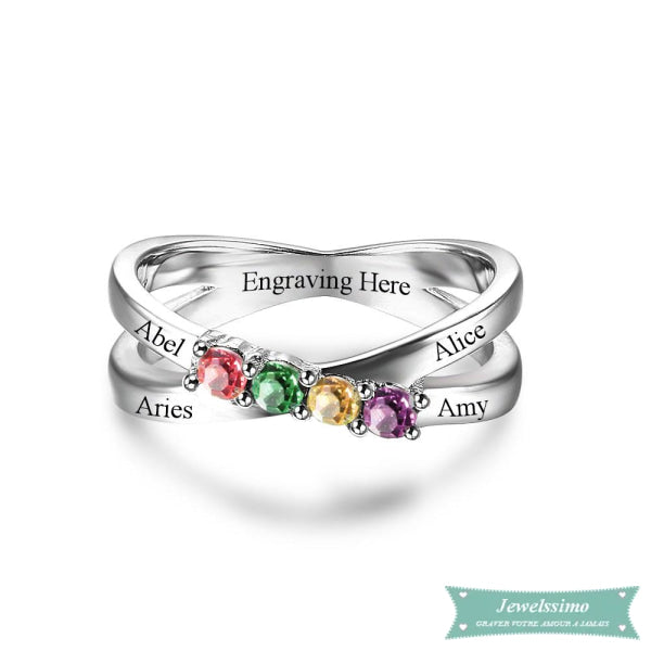 Bague Famille 4 Prénoms Double Anneau En Argent Bague Famille