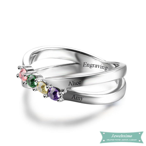 Bague Famille 4 Prénoms Double Anneau En Argent Bague Famille