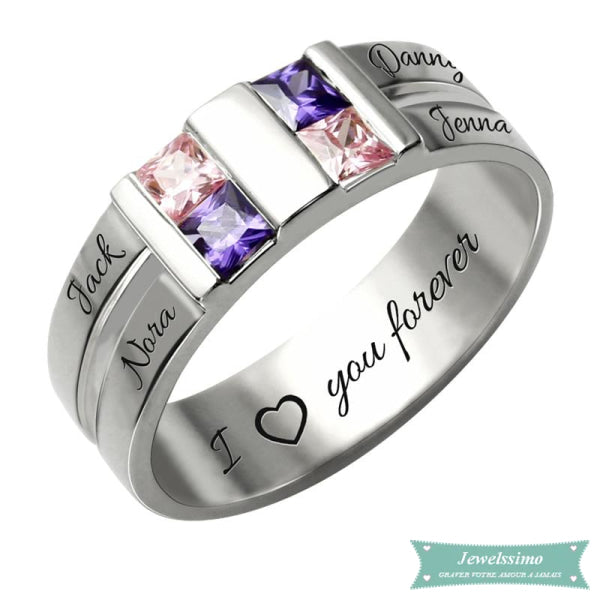 Bague famille 4 prénoms en argent Love you Forever 47 - 4 bague famille