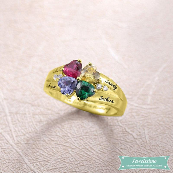 Bague Famille 4 Prénoms Happyness En Plaqué Or