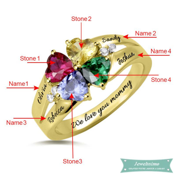 Bague Famille 4 Prénoms Happyness En Plaqué Or