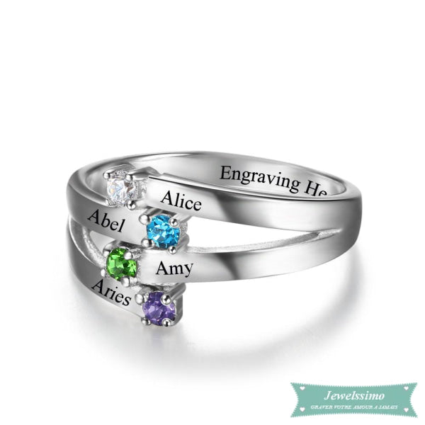 Bague famille 4 prénoms Pour la vie en argent sterling bague famille