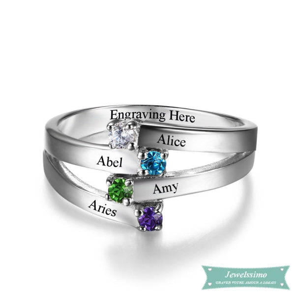 Bague famille 4 prénoms Pour la vie en argent sterling bague famille