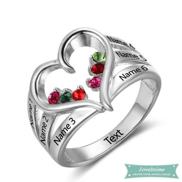 Bague Famille Coeur Heureux En Argent Sterling 47 - 4 Bague Famille