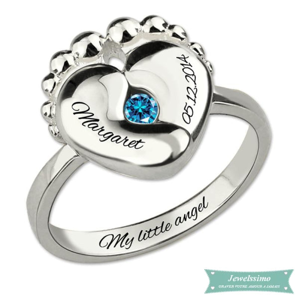 Bague personnalisable Baby foot spécial maman en argent / plaqué or 52 - 6 / Argent bague bébé