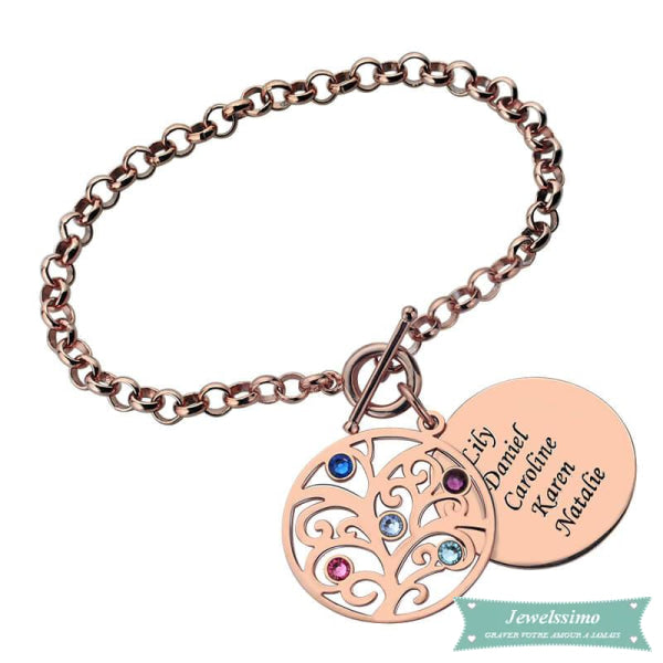 Bracelet Arbre De Vie Brothers And Sisters Avec Pierre De Naissance En Plaqué Or Rose 14Cm Bracelet Arbre De Vie