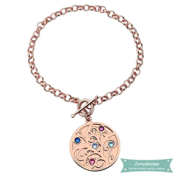 Bracelet Arbre De Vie Brothers And Sisters Avec Pierre De Naissance En Plaqué Or Rose Bracelet Arbre De Vie