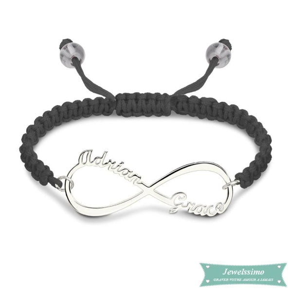 Bracelet Cordon Infini Eternellement En Argent 925 Noir Bracelet Infini