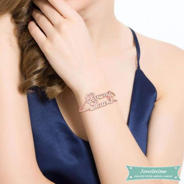 Bracelet Couple We Love Us 2 En Plaqué Or Jaune (Traduction Arabe Possible) Bracelet Couple