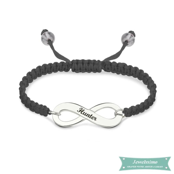 Bracelet Infini Cordon En Argent Sterling Noir Bracelet Infini