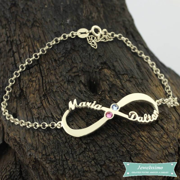 Bracelet Infini Pour La Vie 2 Prénoms En Argent 925 Bracelet Infini