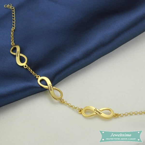 Bracelet Infini Tous Ensemble 3 Prénoms En Plaqué Or
