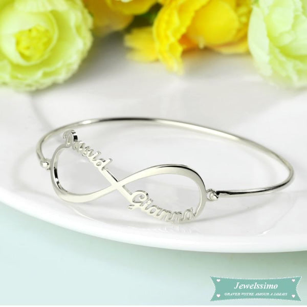 Bracelet Jonc Infini Lotus 2 Prénoms En Argent 925 Bracelet Infini