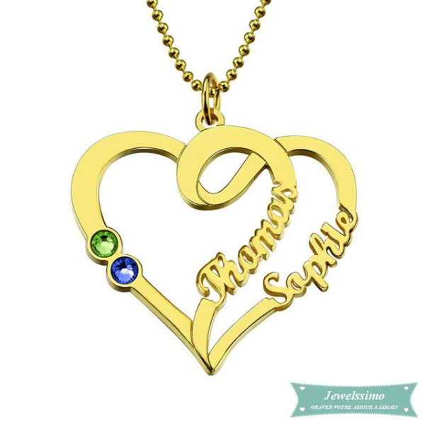 Collier couple Coeur damour en plaqué or 35cm Couple