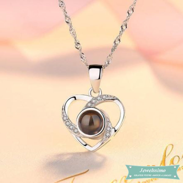 Collier couple Je taime en 100 langues en argent 925 Coeur Couple