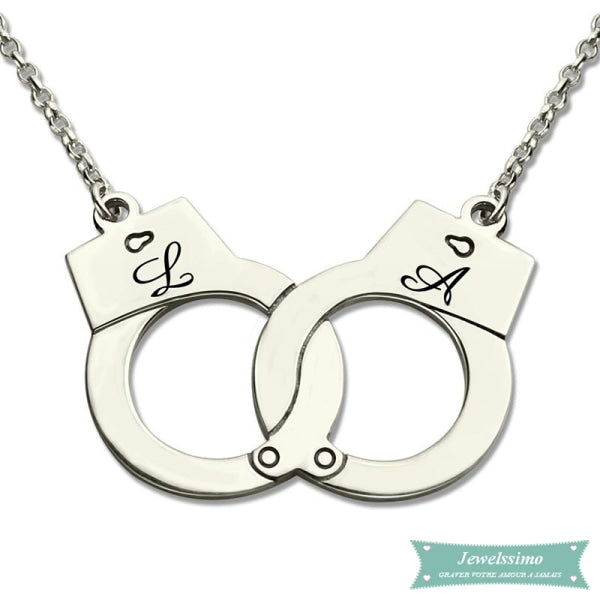 Collier Couple Menottes Pour La Vie En Argent Sterling 35Cm Couple