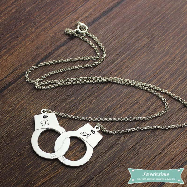 Collier Couple Menottes Pour La Vie En Argent Sterling Couple