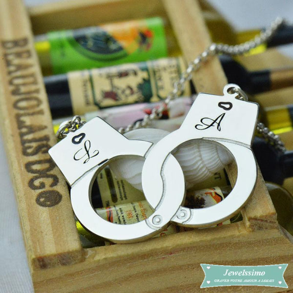 Collier Couple Menottes Pour La Vie En Argent Sterling Couple