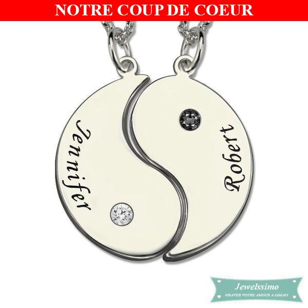 Collier Couple Yin Yang En Argent Sterling 925 Couple