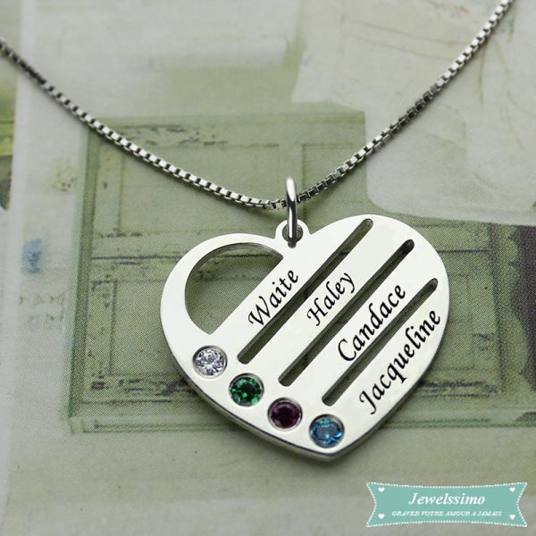 Collier Famille 4 Prénoms En Argent Sterling 35Cm Famille