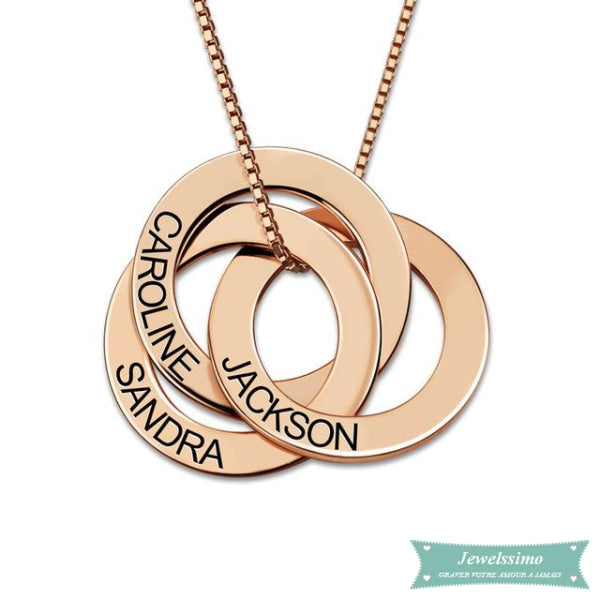 Collier Famille Disques Entrelacés En Plaqué Or Rose 35Cm Famille