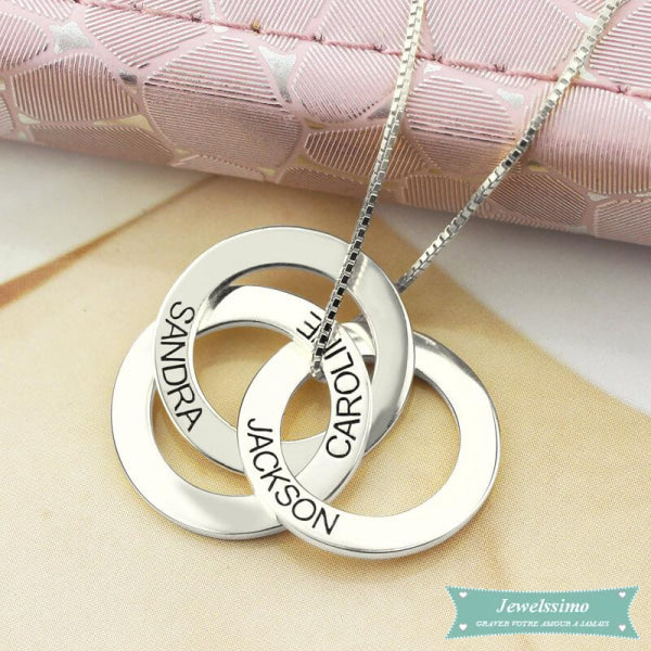 Collier Famille Disques Entrelacés En Plaqué Or Rose Famille