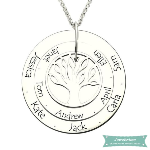 Collier Famille Family Tree En Argent Sterling 35Cm Famille