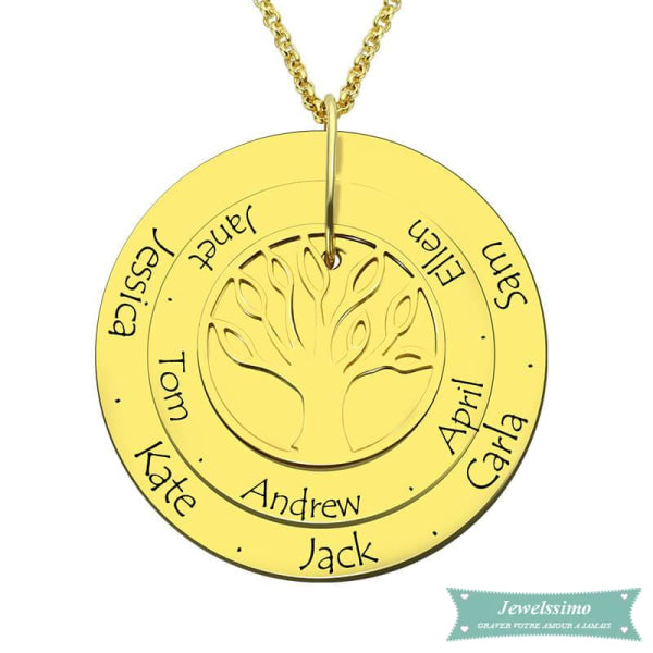 Collier Famille Family Tree En Plaqué Or 35Cm Famille