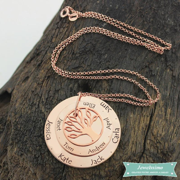 Collier Famille Family Tree En Plaqué Or Rose Famille