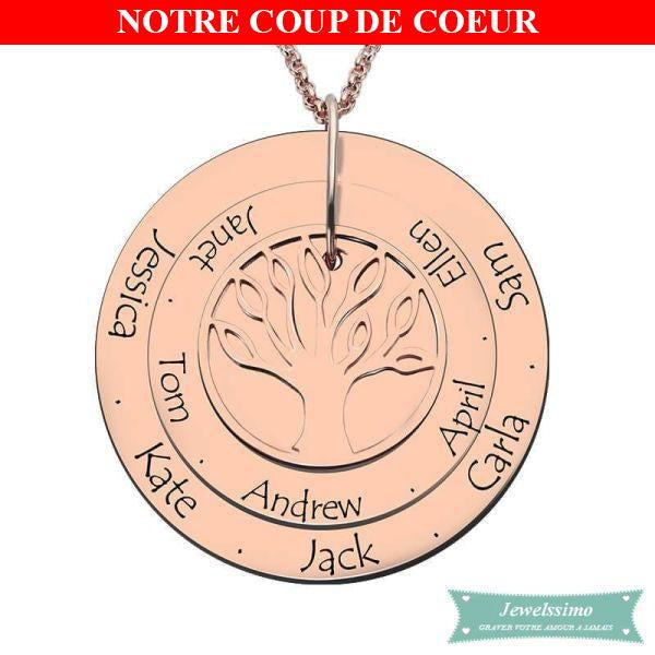 Collier Famille Family Tree En Plaqué Or Rose Famille