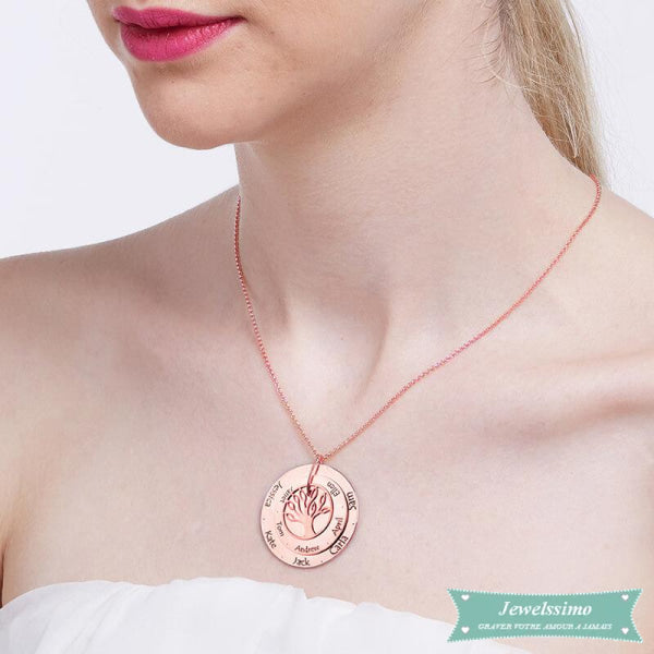 Collier Famille Family Tree En Plaqué Or Rose Famille
