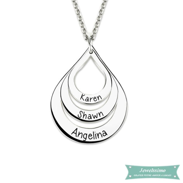 Collier Famille Goutte Deau En Argent Sterling 35Cm Famille