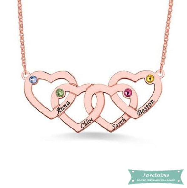 Collier famille Quadruple coeur en plaqué or rose 35cm Famille