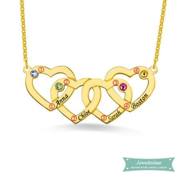Collier famille Quadruple coeur en plaqué or rose Famille