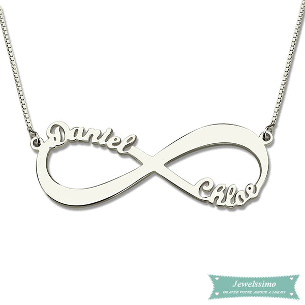 Collier Infini 2 Prénoms En Argent Sterling 925 Argent / 35Cm Infini