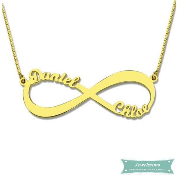 Collier Infini 2 Prénoms En Argent Sterling 925 Or / 35Cm Infini