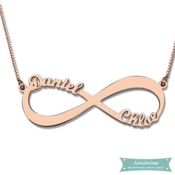 Collier infini 2 prénoms plaqué or rose 35cm Infini