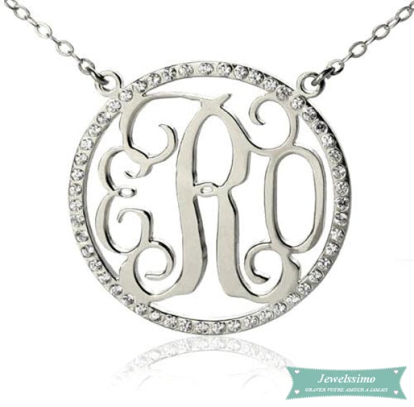 Collier monogramme Diamant Argent sterling / 35cm collier monogramme