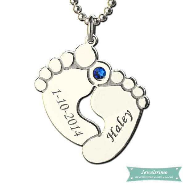 Collier Prénom Pied De Bébé En Argent Sterling 925 35Cm Bébé